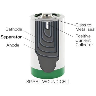 Deze batterij heeft een wondstructuur. Dit ontwerp helpt het om hoge puls en continue stromen te leveren.